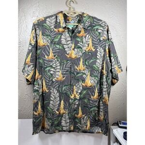 Reyn Spooner Gray‎ Tropical Floral Print Button Front Hawaiian Shirt Size 2XL